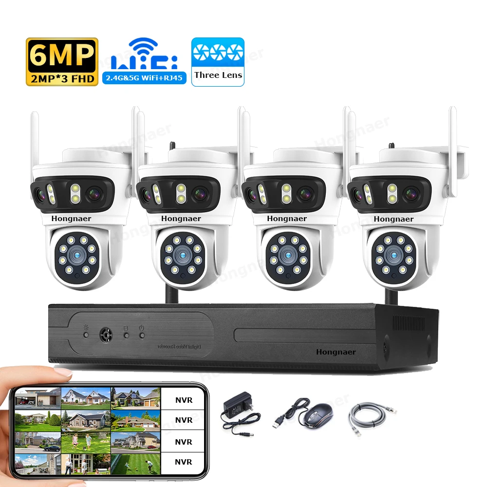 Home Security Camera - 2026 홍나르 6MP 4채널 3렌즈 2.4G