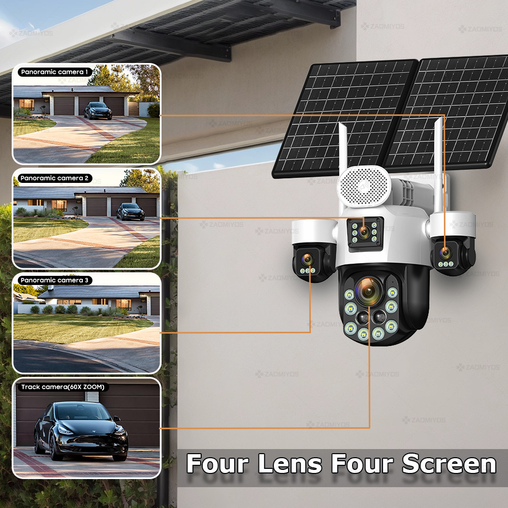 4렌즈 아웃도어 360 °   감시용 태양광 카메라 2 - Home Security Services 리뷰 및 가격