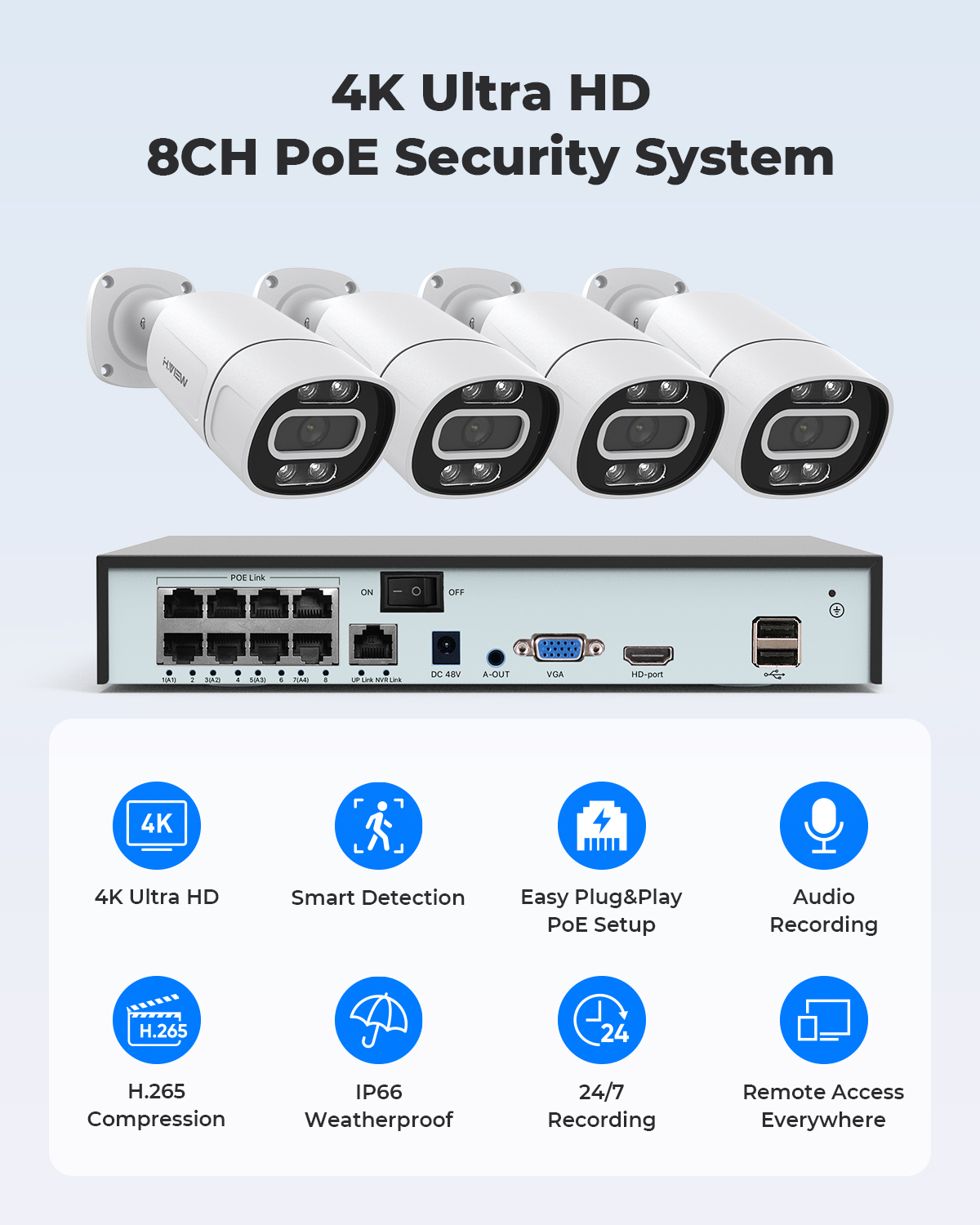H.View 4K 5Mp 8Mp Poe CCTV 보안  - Home Security Video 리뷰 및 가격